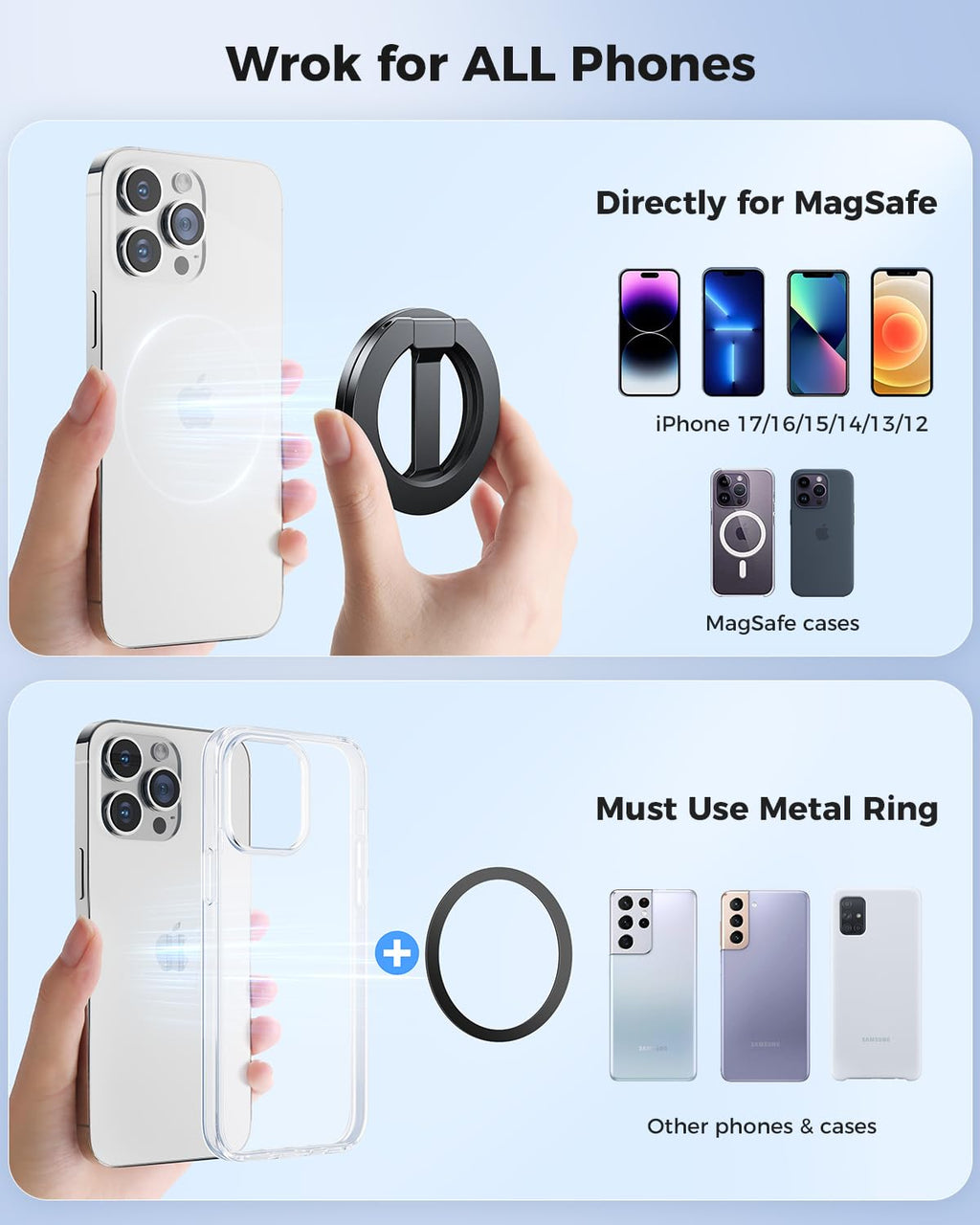 SUPERONE [2026 Upgraded] Magnetic Phone Grip for MagSafe Kickstand, Removable Gym Dual-Side Magnetic Phone Holder Mag Safe Phone Stand for iPhone 17/16/15/14/13/12 MagSafe Case, Fit MagSafe Car Mount