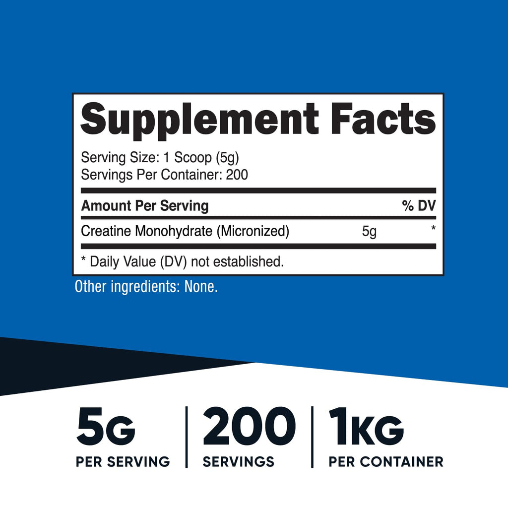 Nutricost Creatine Monohydrate Micronized Powder (1 KG) - Pure Creatine Monohydrate