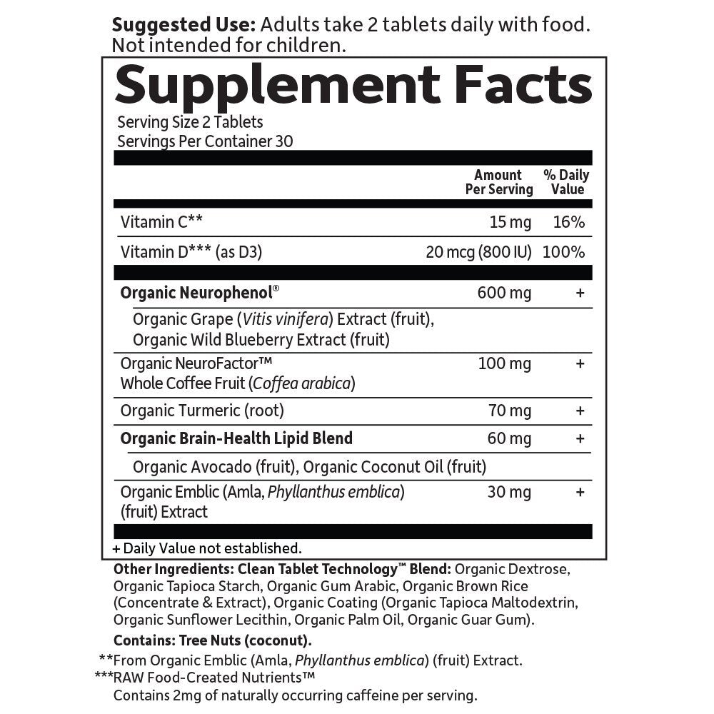 Garden of Life Dr. Formulated Organic Brain Health Memory & Focus for Adults 40+ 60 Tablets