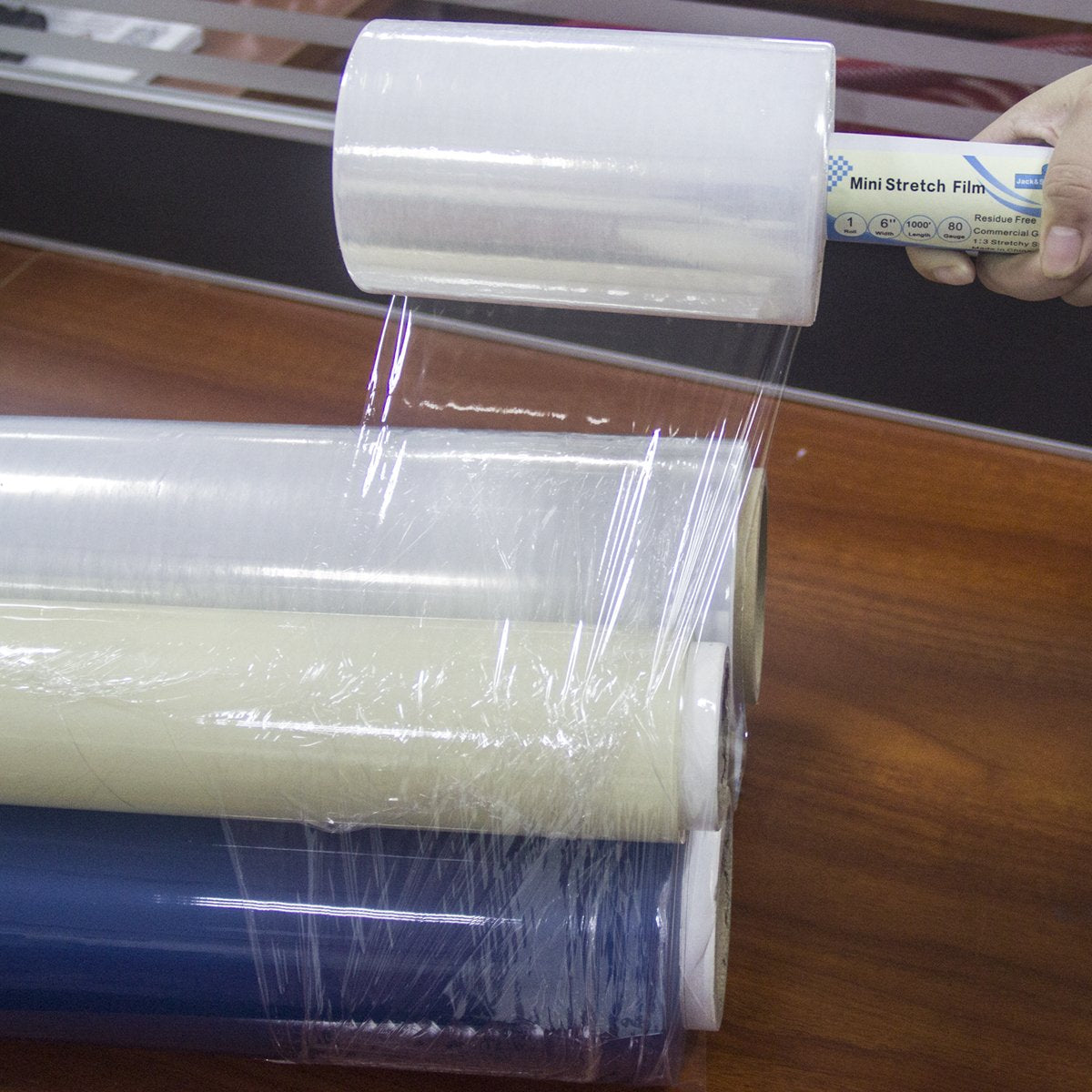 Clear Stretch Wrap 6"×1000' Plastic Wrap Roll for Moving Shipping Wrap,Industrial Strength Shrink Packing Wrap Heavy Duty Stretch Film with Handle