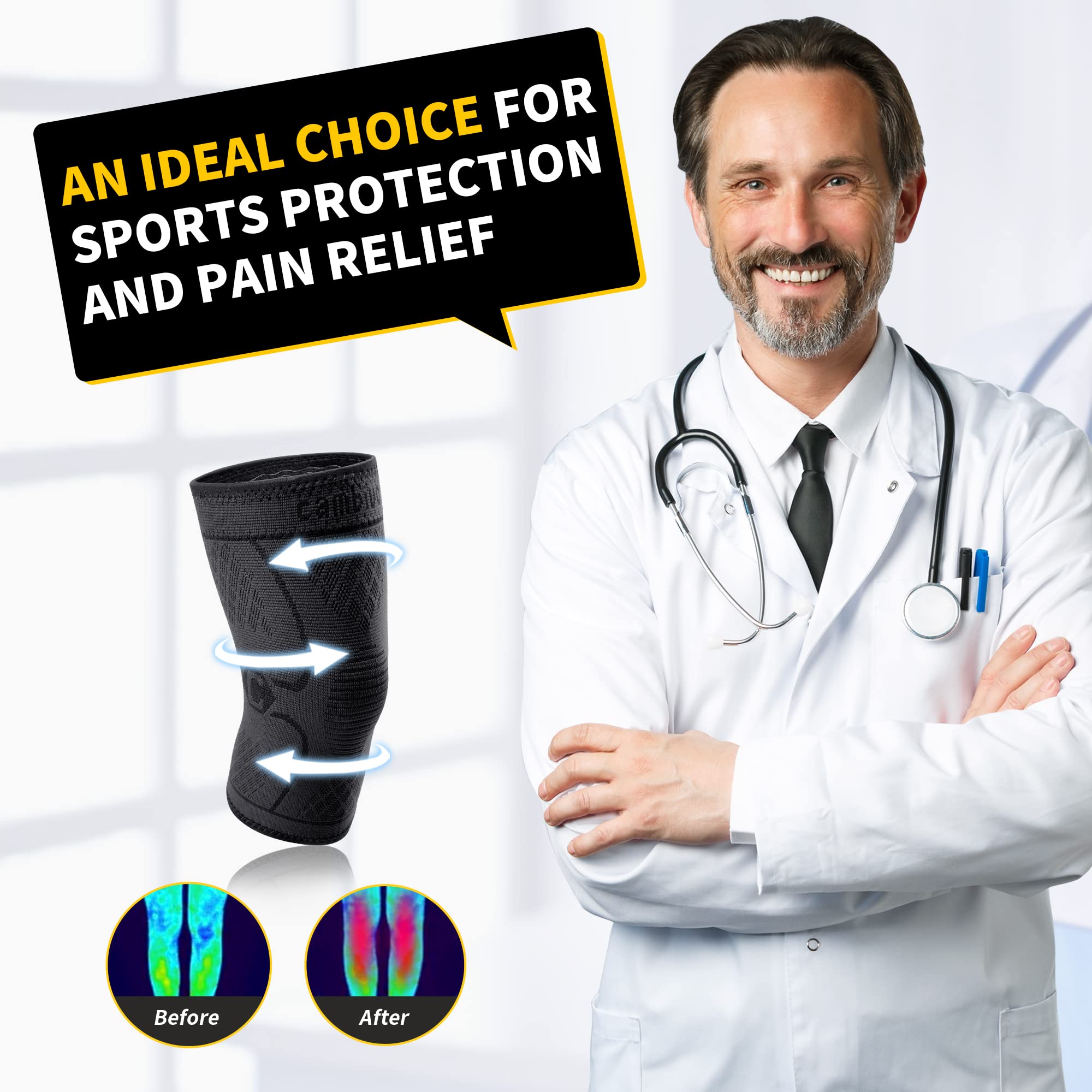 CAMBIVO 2 Pack Knee Brace, Knee Compression Sleeve Support for Men and Women, Knee Pads for Running, Hiking, Meniscus Tear, Arthritis,Joint Pain Relief (Black,Small)