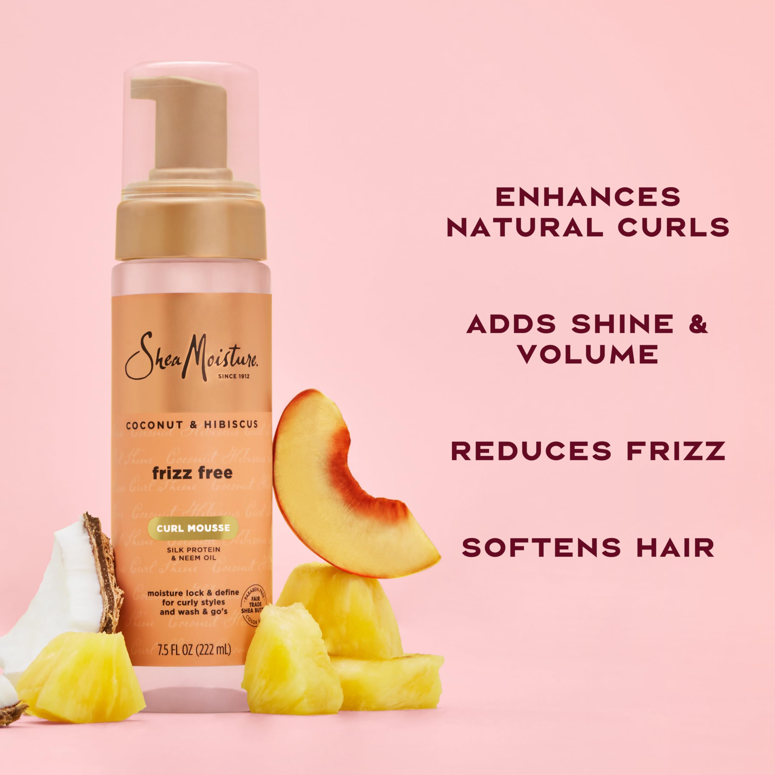 SheaMoisture Curl Mousse for Curly Hair, Coconut & Hibiscus Styling Mousse for Frizz Control & Volume, with Shea Butter, 7.5 oz