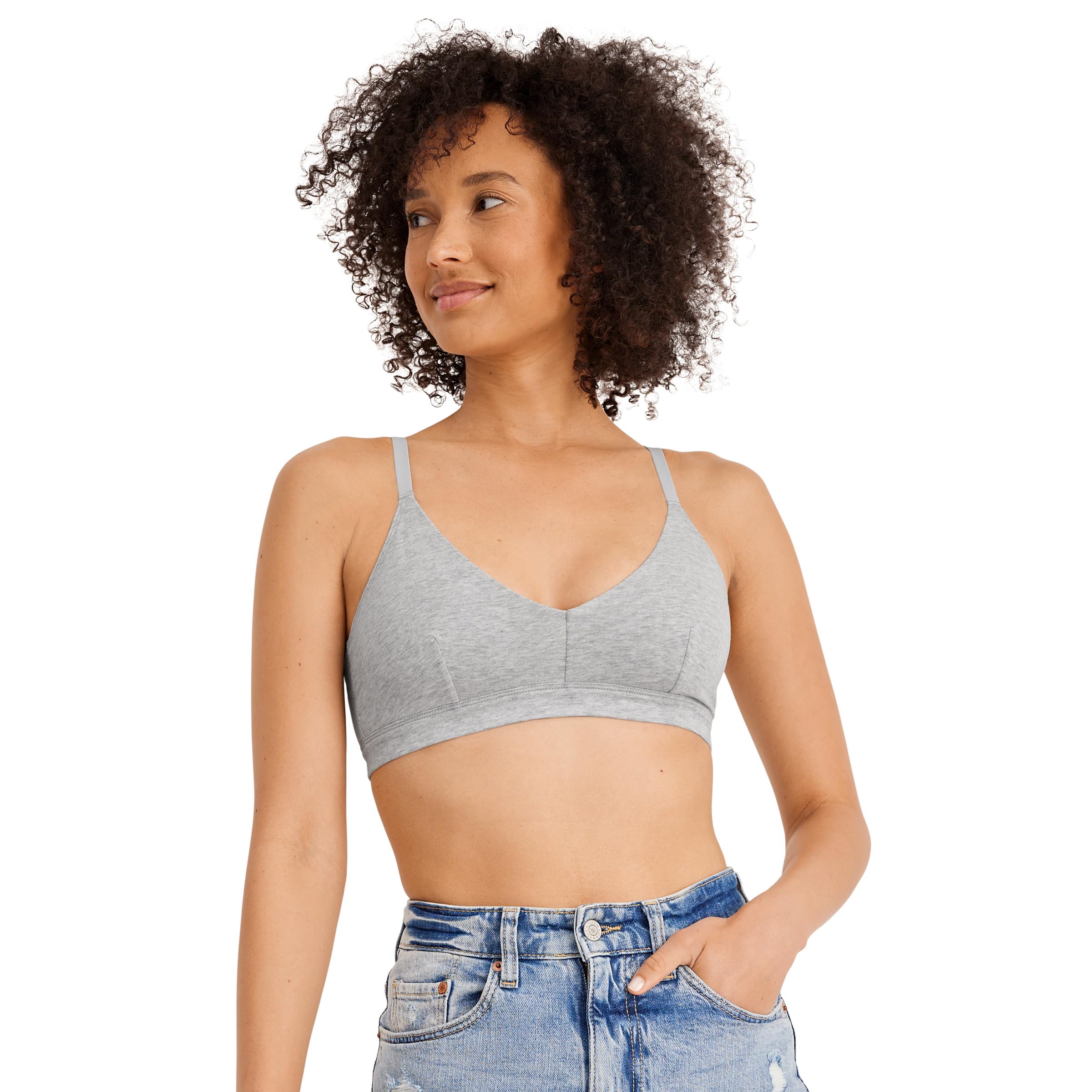 Jockey Women's Bra Organic Cotton Stretch Triangle Bralette, Grey Heather, S