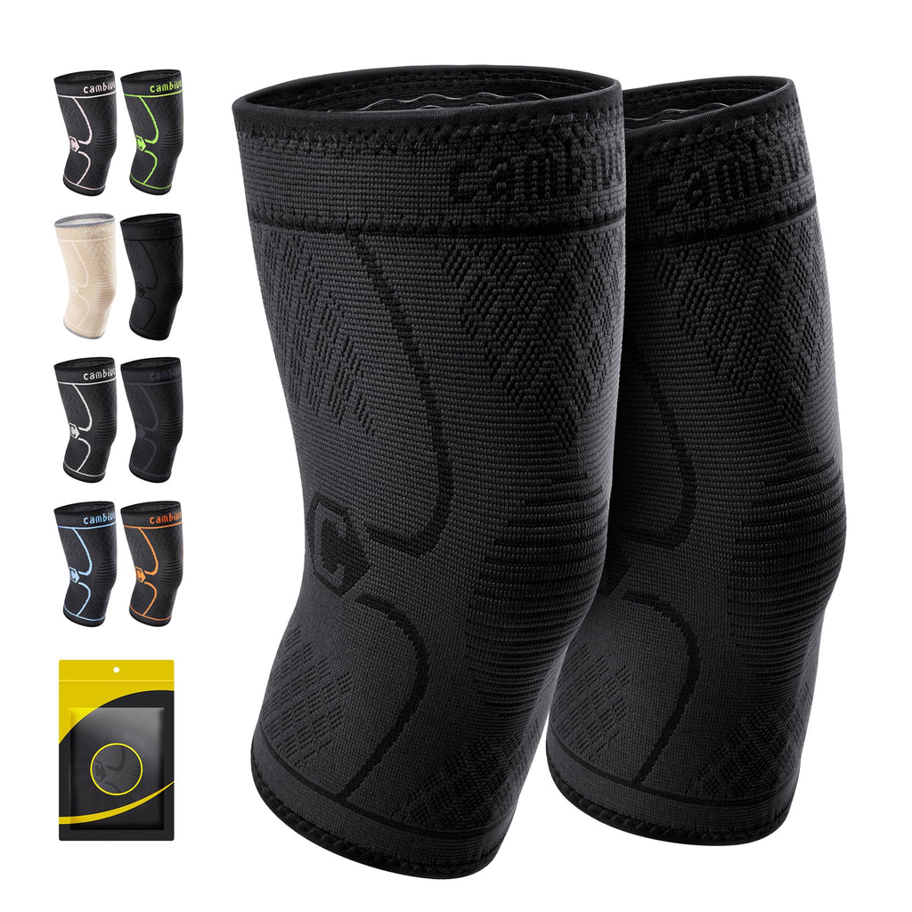 CAMBIVO 2 Pack Knee Brace, Knee Compression Sleeve Support for Men and Women, Knee Pads for Running, Hiking, Meniscus Tear, Arthritis,Joint Pain Relief (Black,Small)