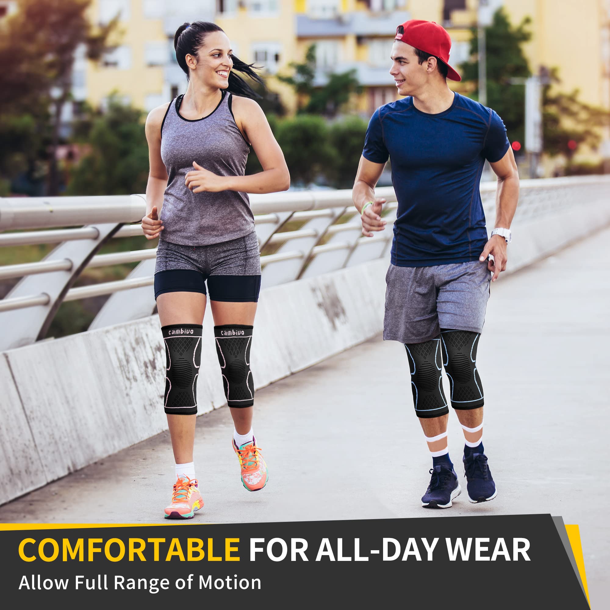 CAMBIVO 2 Pack Knee Brace, Knee Compression Sleeve Support for Men and Women, Knee Pads for Running, Hiking, Meniscus Tear, Arthritis,Joint Pain Relief (Black,Small)