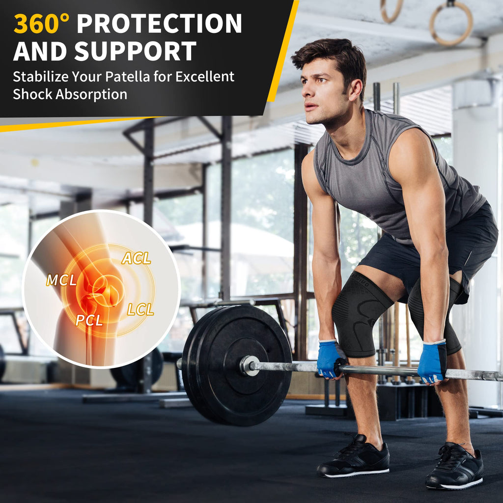 CAMBIVO 2 Pack Knee Brace, Knee Compression Sleeve Support for Men and Women, Knee Pads for Running, Hiking, Meniscus Tear, Arthritis,Joint Pain Relief (Black,Small)