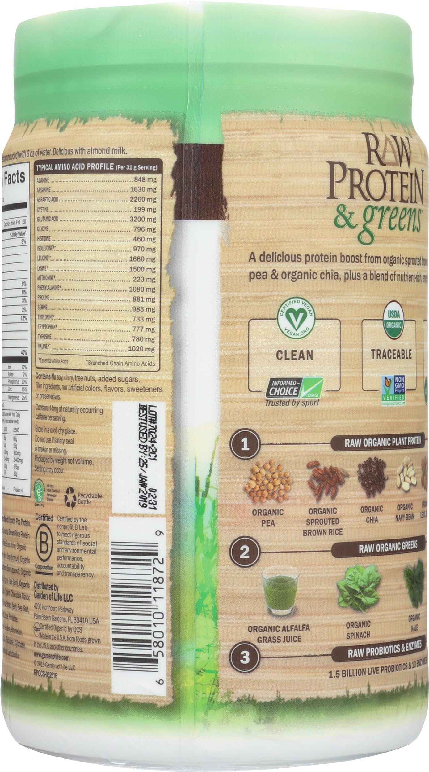 GARDEN OF LIFE Organic Chocolate Protein & Greens, 21.51 OZ